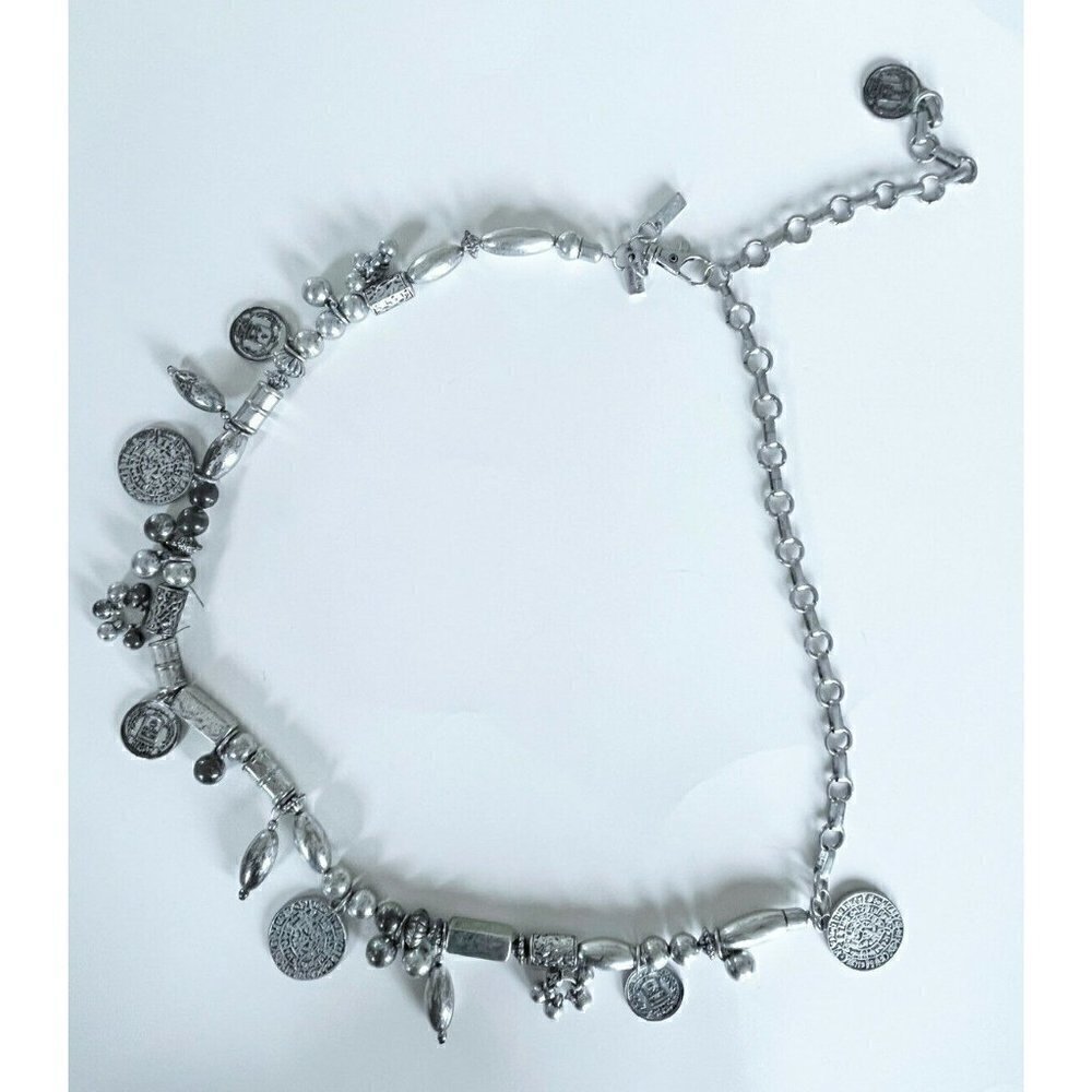Chico's Parker Silver-Tone Coin Dangling Charms Chain Belt Size M Boho Gypsy - Picture 2 of 11